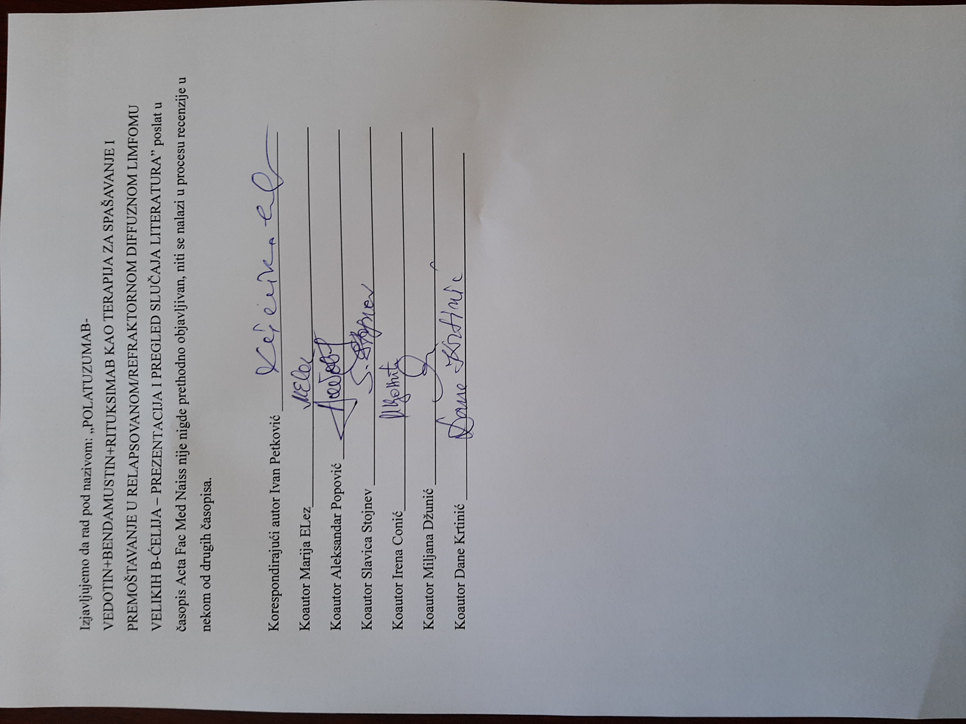 izjava o neobjavljivanju rada